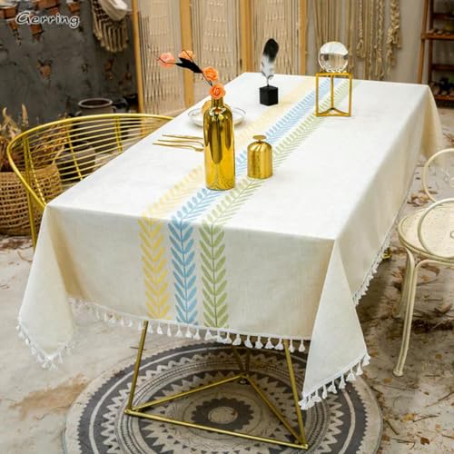 Tischdecke mit Quaste, bestickte Blätter-Tischdecke für Veranstaltungen, rechteckig, Jacquard-Couchtischdecke, Mittelfarbig, 140 x 220 cm von BGPFJK
