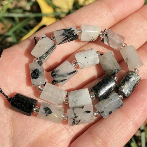 Turmalin-Steinperlen, Zylinderform, lose Abstandsperlen, DIY-Armband, Halskettenzubehör, 7,5 Zoll, Schwarzquarz von BGPFJK