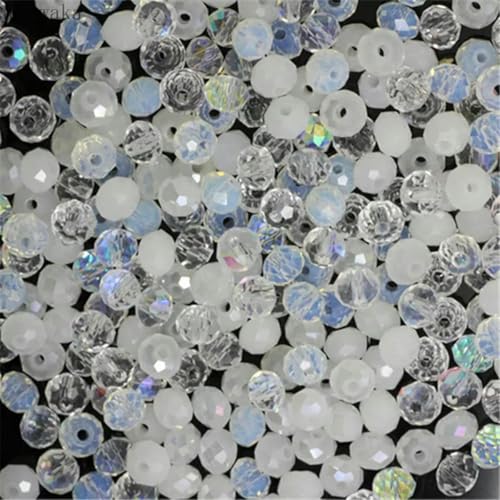 x 6 mm, 50 Stück, Rondell-Kristallperlen, facettierte, lose Abstandsperlen, runde Perlen zur Schmuckherstellung, weiß, mehrfarbig, 3 x 4 mm, 125 Stück x 6 mm, 50 Stück, Rondell-Kristallperlen, facettierte, lose Abstandsperlen, runde Perlen zur Schmuckherstellung, weiß, mehrfarbig, 3 x 4 mm, 125 Stück von BGPFJK