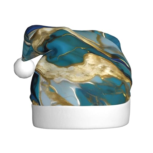BGSHJVF Azurit blau-grün und Folie Gold Öl Marmormuster Druck Weihnachtshut, leere Damen Urlaub für Erwachsene uni bequeme Weihnachtshut für neue Jahr festliche Party BGSHJVF Azurit blau-grün und Folie Gold Öl Marmormuster Druck Weihnachtshut, leere Damen Urlaub für Erwachsene uni bequeme Weihnachtshut für neue Jahr festliche Party von BGSHJVF