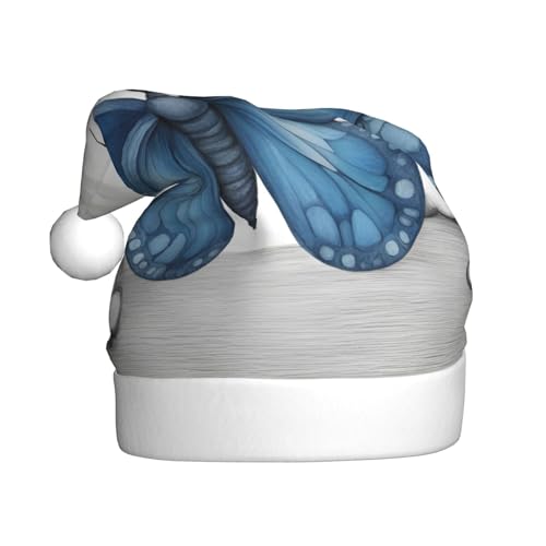 BGSHJVF Blauer Schmetterling und Wolke Druck Weihnachtshut, Weihnachtsmann Urlaub für Erwachsene uni bequeme Weihnachtshut für neue Jahr festliche Party von BGSHJVF