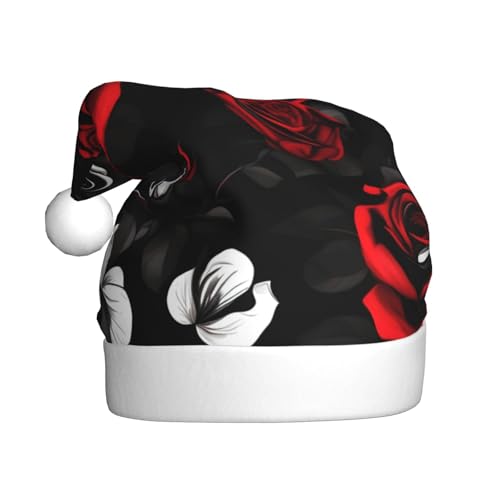 BGSHJVF Schwarz-Weiß-rote Rosen gedruckt Weihnachtshut Weihnachtsmann Hut für Erwachsene Uni bequeme Weihnachtshut für Silvester-Party BGSHJVF Schwarz-Weiß-rote Rosen gedruckt Weihnachtshut Weihnachtsmann Hut für Erwachsene Uni bequeme Weihnachtshut für Silvester-Party von BGSHJVF