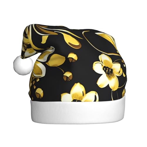 BGSHJVF Weihnachtshut mit Blumenmuster schwarz und gold, Weihnachtsmann-Hut für Erwachsene, bequeme Weihnachtshut für Neujahrsfeier BGSHJVF Weihnachtshut mit Blumenmuster schwarz und gold, Weihnachtsmann-Hut für Erwachsene, bequeme Weihnachtshut für Neujahrsfeier von BGSHJVF