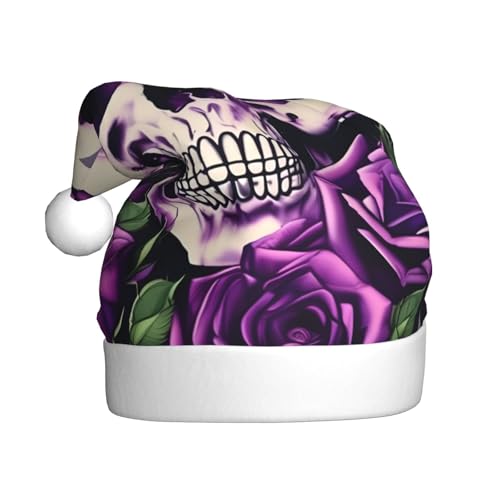 BGSHJVF Weihnachtsmütze mit vielen violetten Rosen, Totenkopf-Aufdruck, Weihnachtsmannmütze, Urlaub für Erwachsene, Uni, bequeme Weihnachtsmütze für Neujahrsparty BGSHJVF Weihnachtsmütze mit vielen violetten Rosen, Totenkopf-Aufdruck, Weihnachtsmannmütze, Urlaub für Erwachsene, Uni, bequeme Weihnachtsmütze für Neujahrsparty von BGSHJVF