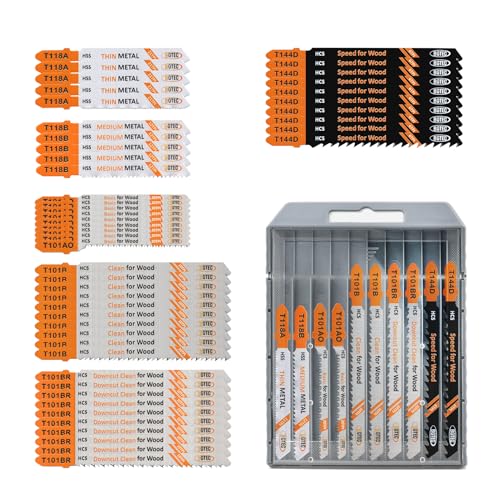 BGTEC 50PCS T-Schaft Stichsägeblätter Set HCS/HSS Stichsägeblätter für Holz, Kunststoff und Metall schneiden (T118A,T118B,T101AO,T101B,T101BR,T144D) von BGTEC