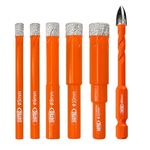 BGTEC Diaman Bohrer Set 6 Stück - 5/6/8/10/12mm fliesenbohrer mit 6MM Hartmetall-Bohrer für Porzellan, Keramik, Fliesen, Marmor, Granit, Beton BGTEC Diaman Bohrer Set 6 Stück - 5/6/8/10/12mm fliesenbohrer mit 6MM Hartmetall-Bohrer für Porzellan, Keramik, Fliesen, Marmor, Granit, Beton von BGTEC