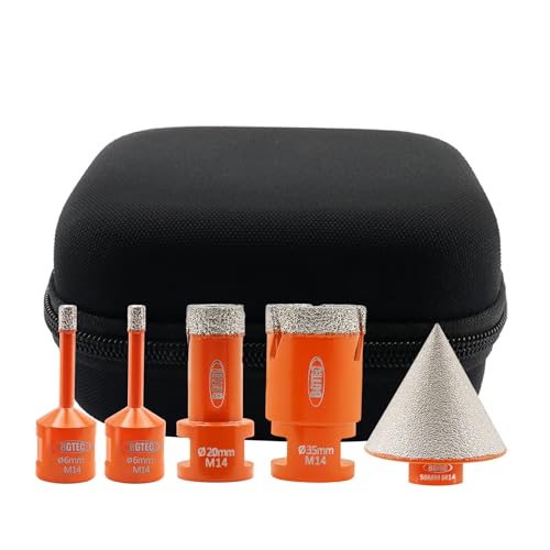 BGTEC Diamant Fliesenbohrer Set - 5 Stück (6/6/20/35mm+50mm Fasenbohrer) mit M14 Gewinde zum Bohren von Porzellan, Keramik, Fliesen, Granit, Marmor, Stein BGTEC Diamant Fliesenbohrer Set - 5 Stück (6/6/20/35mm+50mm Fasenbohrer) mit M14 Gewinde zum Bohren von Porzellan, Keramik, Fliesen, Granit, Marmor, Stein von BGTEC