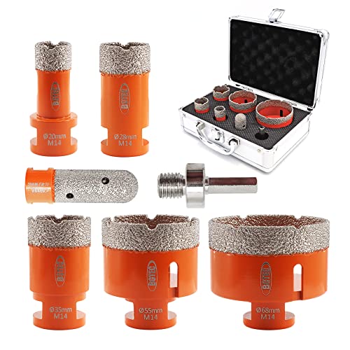 BGTEC Diamant Fliesenbohrer Set - 7 Stück (20/28/35/55/55/68mm+20mm Fingerbohrer + Sechskantschaftadapter) mit M14 Gewinde zum Bohren in Porzellan, Keramik, Fliesen, Granit, Marmor und Stein von BGTEC