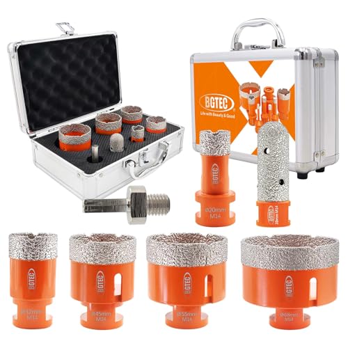 BGTEC Diamant Fliesenbohrer Set - 8 Stück (6/8/20/25/35/35/50mm+10mm Fingerbohrer+Sechskantschaftadapter) mit M14 Gewinde zum Bohren in Porzellan, Keramik, Fliesen, Granit, Marmor und Stein von BGTEC