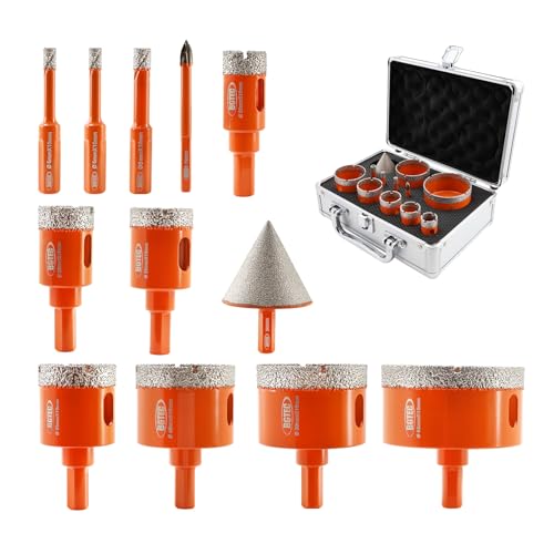 BGTEC Diamant Fliesenbohrer Set - Diamantbohrer 6/6/8/20/25/28/35/45/50/65mm& Diamant Fasenbohrer 50mm& Positionierbohrer 6mm für Fliesen Porzellan Keramik Marmor Granit Bohrungen BGTEC Diamant Fliesenbohrer Set - Diamantbohrer 6/6/8/20/25/28/35/45/50/65mm& Diamant Fasenbohrer 50mm& Positionierbohrer 6mm für Fliesen Porzellan Keramik Marmor Granit Bohrungen von BGTEC