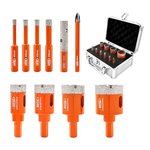 BGTEC Diamant-Lochsäge-Set Marsonry-Bohrer mit Sechskant-Schaft,10 Stück 5/6/6/8/20/25/28/35mm Bohrer+6mm Hartmetall-Bohrer+10mm Fingerfräser für Granit Marmor Porzellan Fliesen Keramik von BGTEC