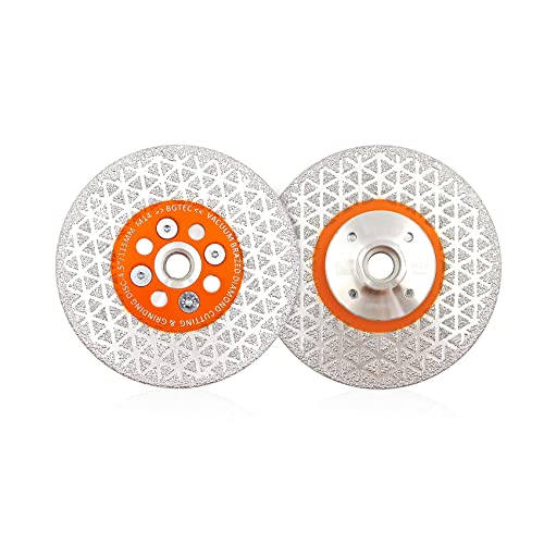 BGTEC Diamant Schneiden Schleifblatt, 2 Stück 4,5 Zoll/115 mm Doppelseitiger Vakuumgelöteter Diamant Trennscheibe Fasenformung für Porzellan Fliesen, Granit, Marmor, Beton mit M14-Gewinde von BGTEC