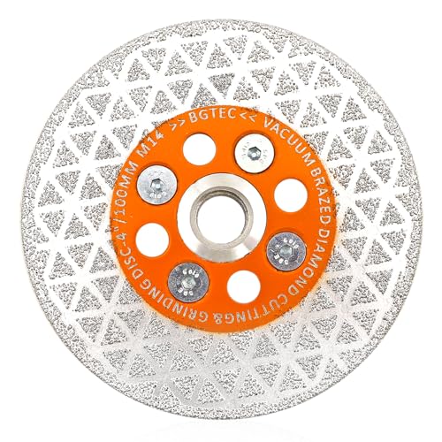 BGTEC Diamant Schneiden Schleifblatt, 4 Zoll/100 mm Doppelseitiger Vakuumgelöteter Diamant Trennscheibe Fasenformung für Porzellan Fliesen, Granit, Marmor, Beton mit M14-Gewinde von BGTEC