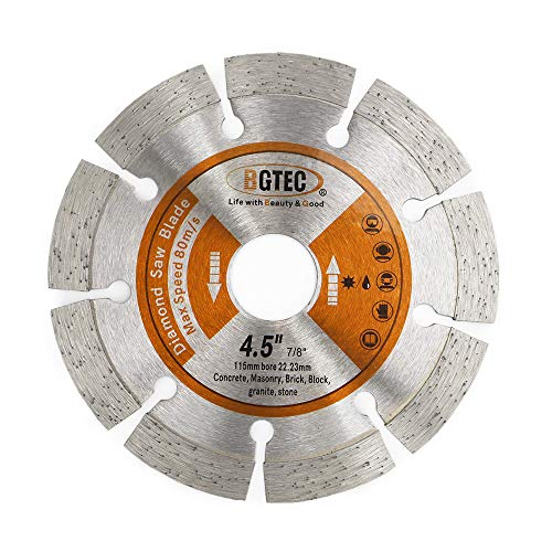 BGTEC Diamant Trennscheibe, 4.5 Zoll 115 mm Allgemein Zweck Trockener oder nasser Diamant Trennscheibe für Segment-Diamanttrennscheibe aus Beton, Stein, Mauerwerk von BGTEC