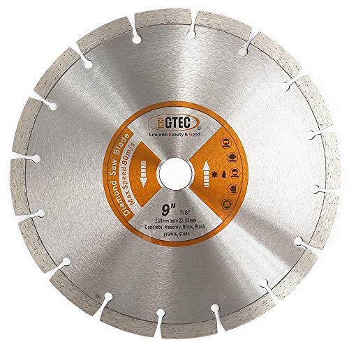 BGTEC Diamant Trennscheibe, 9 Zoll 230 mm Allgemein Zweck Trockener oder nasser Diamant Trennscheibe für Segment-Diamanttrennscheibe aus Beton, Stein, Mauerwerk von BGTEC