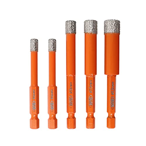 BGTEC Diamant-Trockenbohrer, 5 Stück, 6 mm, 6 mm, 8 mm, 10 mm, 12 mm, mit Schnellwechsel-Sechskantschaft für Granit, Marmor, Porzellanfliesen, Keramik BGTEC Diamant-Trockenbohrer, 5 Stück, 6 mm, 6 mm, 8 mm, 10 mm, 12 mm, mit Schnellwechsel-Sechskantschaft für Granit, Marmor, Porzellanfliesen, Keramik von BGTEC