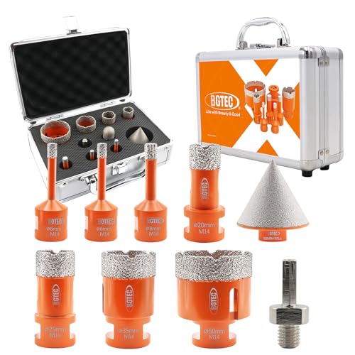 BGTEC Diamant Fliesenbohrer Set - 10Stück(6/6/8/20/25/35/35/50mm+20mm Fingerbohrer+50mm Senker+Sechskantschaftadapter) mit M14 Gewinde zum Bohren in Porzellan,Keramik,Fliesen,Granit BGTEC Diamant Fliesenbohrer Set - 10Stück(6/6/8/20/25/35/35/50mm+20mm Fingerbohrer+50mm Senker+Sechskantschaftadapter) mit M14 Gewinde zum Bohren in Porzellan,Keramik,Fliesen,Granit von BGTEC