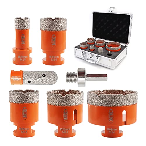 BGTEC Diamant Fliesenbohrer Set - 7 Stück (20/35/40/50/68mm+20mm Fingerbohrer+Sechskantschaftadapter) mit M14 Gewinde zum Bohren in Porzellan, Keramik, Fliesen, Granit, Marmor und Stein BGTEC Diamant Fliesenbohrer Set - 7 Stück (20/35/40/50/68mm+20mm Fingerbohrer+Sechskantschaftadapter) mit M14 Gewinde zum Bohren in Porzellan, Keramik, Fliesen, Granit, Marmor und Stein von BGTEC