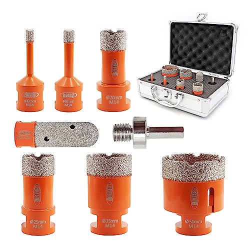 BGTEC Diamant Fliesenbohrer Set - 8 Stück (6/8/20/25/35/35/50mm+20mm Fingerbohrer + Sechskantschaftadapter) mit M14 Gewinde zum Bohren in Porzellan, Keramik, Fliesen, Granit, Marmor und Stein BGTEC Diamant Fliesenbohrer Set - 8 Stück (6/8/20/25/35/35/50mm+20mm Fingerbohrer + Sechskantschaftadapter) mit M14 Gewinde zum Bohren in Porzellan, Keramik, Fliesen, Granit, Marmor und Stein von BGTEC