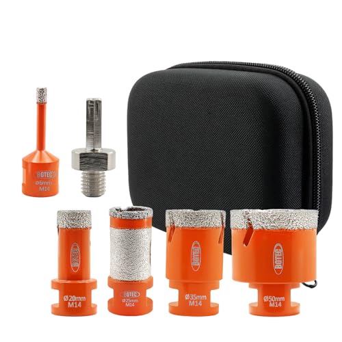 BGTEC Diamant Fliesenbohrer Set - 6 Stück (6/20/35/50mm+25mm Fräsbohrer+Adapter) mit M14 Gewinde zum Bohren von Porzellan, Keramik,Fliesen,Granit,Marmor, Stein BGTEC Diamant Fliesenbohrer Set - 6 Stück (6/20/35/50mm+25mm Fräsbohrer+Adapter) mit M14 Gewinde zum Bohren von Porzellan, Keramik,Fliesen,Granit,Marmor, Stein von BGTEC