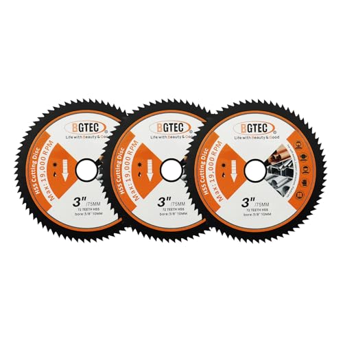 BGTEC HSS Kreissägeblatt - 3 Stück 75MM x Dorn 10MM Trennscheiben für Metall, Kupfer, Aluminium, Holz, Kunststoff 44T von BGTEC