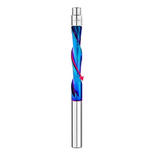 BGTEC Hartmetall Downcut Spiralbündiger Frässtift,6.35mm bündige Verkleidung Oberfräsen-Bits Nano Blue Coat flache Nase Schaftfräser die Holzbearbeitung Beschneiden von BGTEC