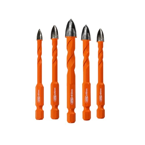 BGTEC Hartmetallbohrer, Steinbohrer, 5pcs Schnellverschluss-Schaft 5/6/6/8/10MM Kreuzspiralbohrer aus Hartlegierung für Holz Kunststoff Mauerwerk Keramikfliesen Beton Marmor von BGTEC