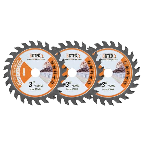 BGTEC Kreissägeblatt - 3 Stück 75 x 10 mm, schneller Schnitt, Sägeblatt geeignet für Weich- und Hartholz, Tischlerplatten und Spanplatten(24T) von BGTEC
