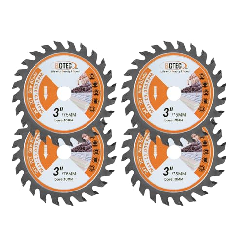 BGTEC Kreissägeblatt - 4 Stück 75 x 10 mm, schneller Schnitt, Sägeblatt geeignet für Weich- und Hartholz, Tischlerplatten und Spanplatten(24T) von BGTEC