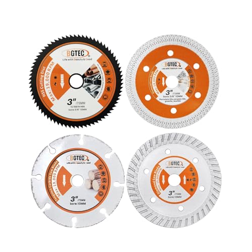 BGTEC Trennscheibe Set - 4 Stück 75mm kreissägeblatt mit 10mm holz für Holz, Kunststoff, Glas, Fliese, Beton, Metall, Stahl BGTEC Trennscheibe Set - 4 Stück 75mm kreissägeblatt mit 10mm holz für Holz, Kunststoff, Glas, Fliese, Beton, Metall, Stahl von BGTEC