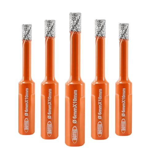 BGTEC Diamant Fliesenbohrer 6mm - Vakuumgelötete Diamant Bohrkrone mit 10mm Sechskantschaft für Keramik Porzellan Fliesen Marmor Granit Kunststein Packung 5 Stück von BGTEC