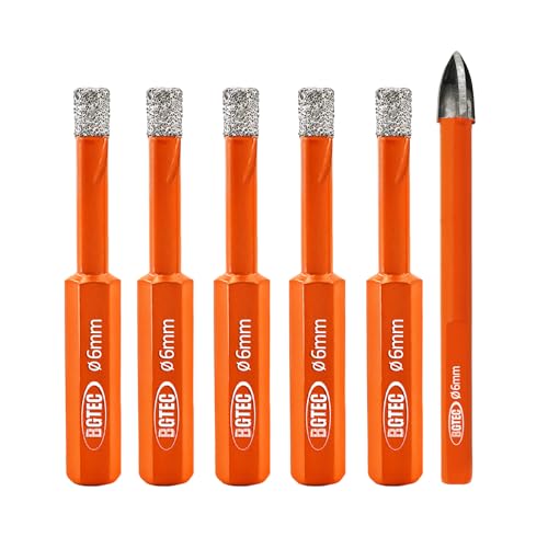 BGTEC Trockener Diamant Bohrer Einstellen 6 Stück 6mm*5 Sechskant-Schaft Trockenbohrer+ 6mm Dreieck-Schaft Hartmetall-Bohrer für Granit, Marmor, Mauerwerk, Beton, Fliesen/Keramik, Vakuumgelötet von BGTEC