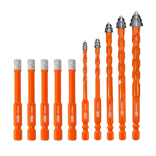 BGTEC Verzahnter Hartmetall Bohrerset 10 Stück - 5/6/8/10/12MM Steinbohrer Set & 6MM*5 Diamantbohrer für Holz, Kunststoff, Ziegel, Fliesen, Glas, Beton & Marmor BGTEC Verzahnter Hartmetall Bohrerset 10 Stück - 5/6/8/10/12MM Steinbohrer Set & 6MM*5 Diamantbohrer für Holz, Kunststoff, Ziegel, Fliesen, Glas, Beton & Marmor von BGTEC