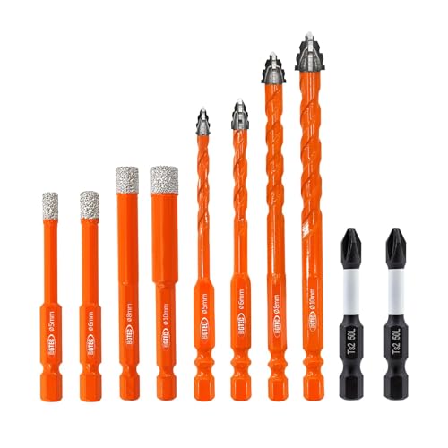 BGTEC Verzahnter Hartmetall Bohrerset 10 Stück - 5/6/8/10MM Steinbohrer Set & 5/6/8/10MM Diamantbohrer mit Schlagschrauber-Bits für Holz, Kunststoff, Ziegel, Fliesen, Glas, Beton & Marmor BGTEC Verzahnter Hartmetall Bohrerset 10 Stück - 5/6/8/10MM Steinbohrer Set & 5/6/8/10MM Diamantbohrer mit Schlagschrauber-Bits für Holz, Kunststoff, Ziegel, Fliesen, Glas, Beton & Marmor von BGTEC