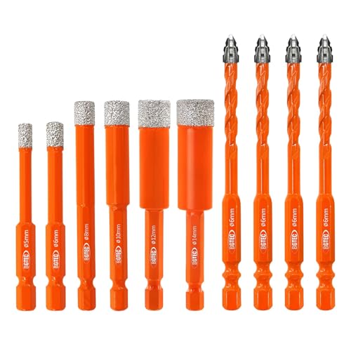 BGTEC Verzahnter Hartmetall Bohrerset 10 Stück - 6MM*4 Steinbohrer Set & 5/6/8/10/12/14MM Diamantbohrer für Holz, Kunststoff, Ziegel, Fliesen, Glas, Beton & Marmor BGTEC Verzahnter Hartmetall Bohrerset 10 Stück - 6MM*4 Steinbohrer Set & 5/6/8/10/12/14MM Diamantbohrer für Holz, Kunststoff, Ziegel, Fliesen, Glas, Beton & Marmor von BGTEC