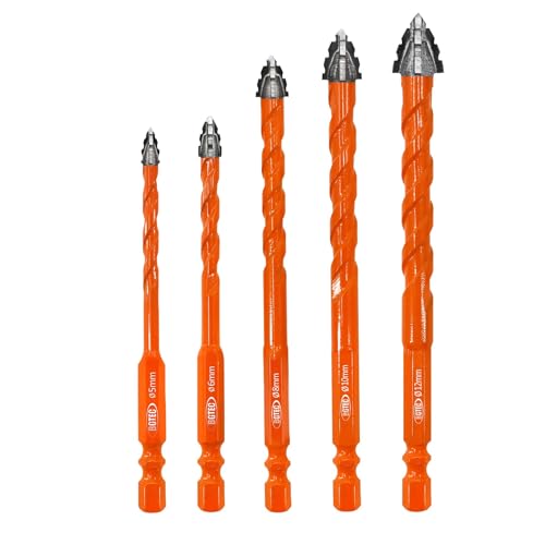 BGTEC Verzahnter Hartmetall-Bohrerset für Mauerwerk - 5 Stück 5/6/8/10/12MM Teiliges Steinbohrer-Set für Holz, Kunststoff, Ziegel, Fliesen, Glas, Beton & Marmor von BGTEC