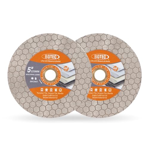 BGTEC Diamant Trennscheibe，125mm Trennscheibe mit 22,23mm Bohrung Sechseck doppelseitig für Keramikfliesen, Porzellanfliesen, Marmor, Kunststein 2 Stück von BGTEC