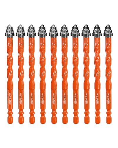 Vierschneidiger Sägezahn Exzenterbohrer BGTEC - 10 Stück 12MM Fliesenbohrer Set für Holz, Kunststoff, Ziegel, Fliesen, Glas, Beton, Marmor von BGTEC