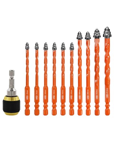 Vierschneidiger Sägezahn Exzenterbohrer BGTEC - 10 Stück 5MM*2+6MM*4+8MM*2+10MM+12MM Fliesenbohrer Set mit Schnellspann-Bithalterung für Holz, Kunststoff, Ziegel, Fliesen, Glas, Beton, Marmor Vierschneidiger Sägezahn Exzenterbohrer BGTEC - 10 Stück 5MM*2+6MM*4+8MM*2+10MM+12MM Fliesenbohrer Set mit Schnellspann-Bithalterung für Holz, Kunststoff, Ziegel, Fliesen, Glas, Beton, Marmor von BGTEC