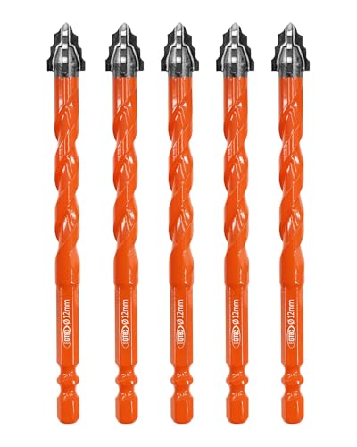 Vierschneidiger Sägezahn Exzenterbohrer BGTEC - 5 Stück 12MM Fliesenbohrer Set für Holz, Kunststoff, Ziegel, Fliesen, Glas, Beton, Marmor von BGTEC