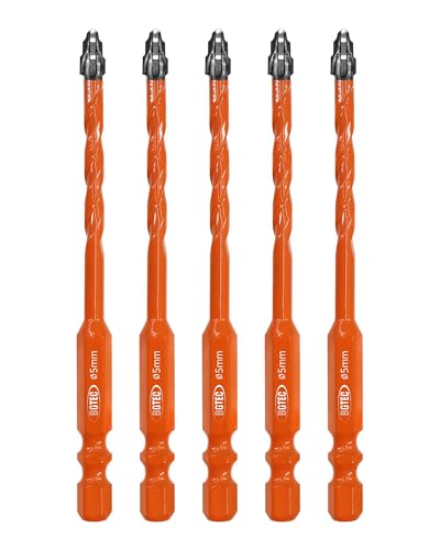 Vierschneidiger Sägezahn Exzenterbohrer BGTEC - 5 Stück 5MM Fliesenbohrer Set für Holz, Kunststoff, Ziegel, Fliesen, Glas, Beton, Marmor von BGTEC