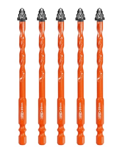 Vierschneidiger Sägezahn Exzenterbohrer BGTEC - 5 Stück 8MM Fliesenbohrer Set für Holz, Kunststoff, Ziegel, Fliesen, Glas, Beton, Marmor von BGTEC