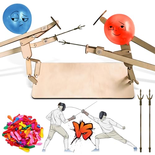 2024 New Balloon Bamboo Man Battle Handmade Wooden Fencing Puppets Fast-Paced Balloon Fight Holzkämpfer mit Ballonkopf Whack a Balloon Party Games - Fun and Exciting (A) von BGTLJKD