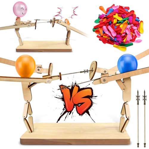 2024 New Balloon Bamboo Man Battle Handmade Wooden Fencing Puppets Fast-Paced Balloon Fight Holzkämpfer mit Ballonkopf Whack a Balloon Party Games - Fun and Exciting (B) von BGTLJKD