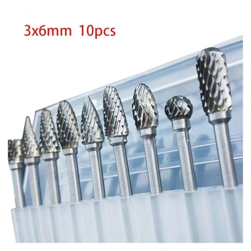 Lochsäge, 10 Pcs 20 Stücke Wolfram Hartmetall Rotary Burrs Set For Zubehör Fräser Bohrer Gravur Bits(10pcs3x6mmWhite box) von BGTSF