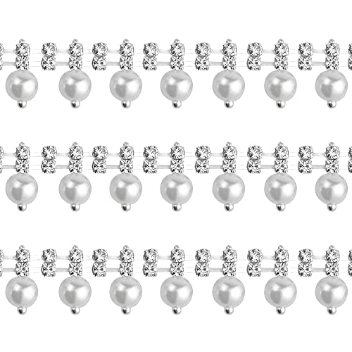 BGTXINGI 8 mm 91 cm Perlen-Strass-Kette zweireihig Kristall-Kette für Bastelprojekte, Hochzeit, Geburtstag, Party, Dekorationen, Kunst, Möbel, Kopfteil, Kleidung (Silber) von BGTXINGI
