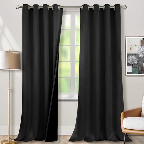 BGment Schwarze Verdunkelungsvorhänge, 244 cm lang, 2 Paneele für Wohnzimmer, wärmeisoliert, 100 % lichtblockierende Vorhänge und Vorhänge, mit Ösen, schalldichte Vorhänge für Schlafzimmerfenster, von BGment