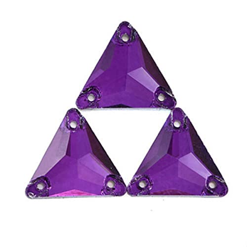 3270 Dreieck DIY Nähen Kristall Strass 12 mm, 16 mm, 22 mm Steine zum Aufnähen, Glasperlen, Strass mit flacher Rückseite, genäht für Kleidung, Amethyst, 12 mm, 40 Stk von BHADANI