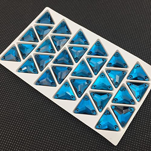 3270 Dreieck DIY Nähen Kristall Strass 12 mm, 16 mm, 22 mm Steine zum Aufnähen, Glasperlen, flache Rückseite, Strass, genäht für Kleidung, blauer Zirkon, 12 mm, 40 Stk von BHADANI