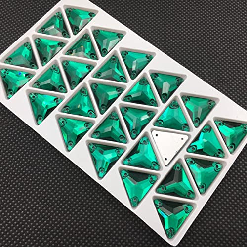 3270 Dreieck DIY Nähen Kristall Strass 12 mm, 16 mm, 22 mm Steine zum Aufnähen Glasperlen Flache Rückseite Strass für Kleidung genäht-grüner Zirkon, 16 mm, 30 Stk von BHADANI